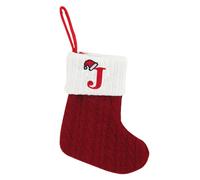 Medias de Navidad con una pequea letra bordada inicial Knit rojo blanco Calcetn de navidad Monograma colgantes de naves de Navidad para la familia