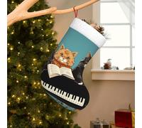 Medias de Navidad personalizadas de 17.7 pulgadas de punto, decoración de calcetines colgantes de Navidad, tres gatos jugando notas, calcetines de Navidad de felpa para chimenea, decoración de fiesta