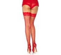 Medias de rejilla de spandex hasta el muslo con costura trasera y parte superior de encaje de silicona que se mantiene en su lugar. Talla ?nica ROJA