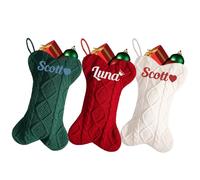 Medias grandes de Navidad con nombre personalizado de 16.5 pulgadas, bordado con nombre personalizado de 16.5 pulgadas, calcetín de punto trenzado para decoración rústica neutra para colgar chimenea