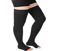 Medias médicas de muslo alto con pies de talla grande con banda de silicona para mujeres y hombres, medias de venas varicosas de soporte de 2 clases, calcetines de compresión adelgazantes,Negro,4XL