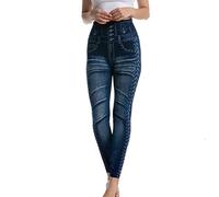 Medias Mujer Mallas adecuadas para mujer, mallas vaqueras elásticas, mallas térmicas con estampado de rayas, mallas vaqueras de imitación, pantalones de Cintura Alta Leggins Deportivos Mujer (Blue, L)
