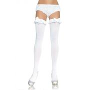 Leg Avenue Hosiery- Ribete de Volantes de satén y Muslos con Lazo Mujer, sólido, Color blanco, Talla Única (EUR 36-40) (Dreamlove 6010 WHITE)