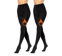 Medias térmicas para mujer pack de 2 Pantimedias para los días fríos de invierno Suaves y cómodas, ideales para deporte Polares calientes Calcetines altos mujer invierno (Negro/Negro, XL-XXL)