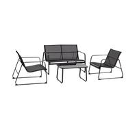 Mediawave Store - Juego de jardín Zanzíbar negro de 4 piezas: salón completo de exterior con sofá, 2 sillones y mesa de café, ideal para terraza, balcón y porche