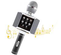 Mediawave Store - Micrófono Karaoke inalámbrico con luces LED Q-C107 Graba Canta y Reproduce música, Micrófono de juegos Cambia de voz, Grabador de voz, Canciones, Luces de colores (Negro)