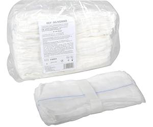 Mediberg Gasa Laparotómica, Puro Algodón con Hilo de Bario Tejido, Hidrófila y Absorbente, No Estéril, 4 Capas, 20 Hilos/cm2, Cosido a los Lados, Libre de Látex, Tamaño 10 x 60 cm, 12 x 50 pz