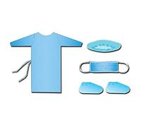 Mediberg Kit de apósitos desechables para pacientes o visitantes, kimono, gorro, mascarilla y cubrezapatos, no estéril, azul claro, talla única, 25 kits