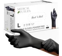 MEDICAL FUTURA - 100 Guantes de Nitrilo Desechables L Negros, No Alergénicos Gr. 4.0, Sin Polvo, Sin Látex, Buenos para Esteticistas, Tatuadores, Talleres y Aplicaciones Médicas (L, Negro)
