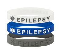 Medical ID Me - Pack de 3 pulseras epilépticas de silicona para la conciencia de la epilepsia (medianas 18 cm)