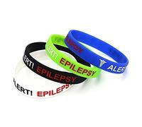 Medical ID Me - Paquete de 4 pulseras médicas ALERT EPILEPSY Awareness para mujer y hombre, en caso de emergencia, Large 20cm, Silicona, Sin piedras preciosas