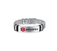 Medical ID Me Pulseras de identificación de alerta médica, acero inoxidable plateado, anticoagulante ajustable para diabetes y epilepsia (epilepsia)