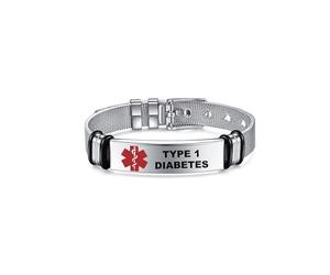 Medical ID Me Pulseras de identificación de alerta médica, acero inoxidable plateado, anticoagulante ajustable para diabetes y epilepsia, Acero inoxidable
