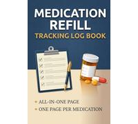 Medication Refill Tracking Log Book: All-In-One Daily Medication Tracker with Refill Records, Missed Refill Log & Pharmacy Contacts - One Page Per Medication