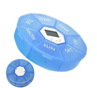 Medicine Storage Box, Seven-Grid Smart Pill Organizer with Timer, Portable Round Medication Reminder Container for Pockets, Daily Use, Morning Night Routine, Travel, Workplace, Home, Outdoor