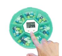 Medicine Storage Box, Smart Pill Organizer, Seven Grid Timer, Built-In Reminder, Compact Pocket Size, Ideal for Daily Dosing, Morning Night Routine, Workplace Use, Travel Convenience, 4.33x0.98 inches