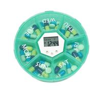 Medicine Storage Box with Seven Grid Smart Timer, Daily Pill Organizer with Reminder for Morning and Night Medication, Pocket Size Travel Pill Case for Home Office Outdoor Work or Elderly Care Use