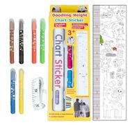 Medición De Altura De Garabatos Para La Pared | Gráfico De Medición De Altura Multifuncional Con 6 Crayones | Pegatina De Pared De Gráfico De Crecimiento Decorativo Para Dormitorio (Animales)
