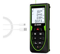 Medición láser recargable, herramienta de medición láser de haz verde de 393.7 pies con sensor de ángulo, medidor de distancia láser LCD retroiluminado, conmutación de unidad de pies/pulgadas/M y