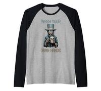 Médico De La Peste Lávate Las Malditas Manos Humor Macabro Camiseta Manga Raglan