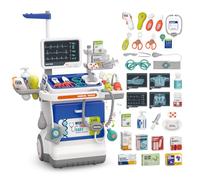 Medicos Juguete 30PCS Kit Doctora con Carrito Juguetes de Medicos Accesorios,Termómetros, Estetoscopios con Luces y Sonido,Regalos para Medicos con Luces y Sonido, Juguetes Niños 3 4 5 6 Años (Azul)