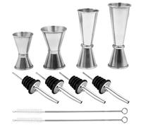 Medidor Cocktail, Jigger Cocktail Vaso Medidor Cocktail 30 ml/40 ml/50 ml/60 ml Jigger Cocteleria Double Cara Acero Inoxidable con 4 Licor Pourer y 2 Cepillo de Cócteles Jigger para Bar Fiesta Cóctel