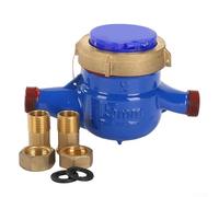 Medidor de agua digital DN15 Contador de flujo mecánico de hierro con filtro interno para el hogar Jardín Fábrica Horizontal Vertical Instalar Azul 164Mm