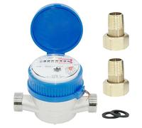 Medidor de agua fría WANDGU: Medidor de agua de jardín seco de cobre macizo 1/2 pulgada 15 mm, accesorios, medidor de agua fría calibrada (conexión simple, pantalla digital 0-40 °C 1,5 m³/h)