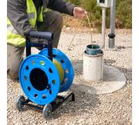 Medidor de Aguas Subterráneas, Indicador de Nivel de Agua 300/400/500 m, Carrete de Acero, Bastidor con Ruedas, Asa de Arrastre, Lectura Clara para Pozos, Perforaciones y Campo Profesional Blue-300m