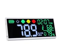 Medidor de decibelios de 13 pulgadas, medidor de nivel de sonido de pared y mesa, gran dispositivo LED para mostrar decibelios, hora, temperatura y humedad con alarma de iconos y zumbador para aulas y