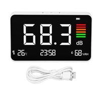 Medidor de decibelios digital de escritorio de 30 a 130 dBA con pantalla de temperatura de tiempo, humedad, medidor de niveles de ruido, dispositivo de medición