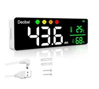 Medidor de Decibelios Medidor de Nivel de Sonido de Pared 30-130dB Decibelímetros Medidor de Ruido con Alarma, Medidor de Ruido/Temperatura/Humedad con Pantalla Grande LCD de 11 Pulgadas para Casa