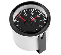 Medidor de horas de barco, 2 pulgadas Universal 12V / 24V Instrumento de indicador de reloj 0-12 Contador de horas Luz de fondo roja para coche, barco, yate(Esfera negra Marco negro)