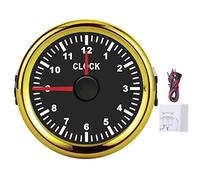 Medidor de horas de barco, 2 pulgadas Universal 12V / 24V Instrumento de indicador de reloj 0-12 Contador de horas Luz de fondo roja para coche, barco, yate(Marco dorado con esfera negra)