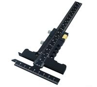 Medidor de marcado de aleación de aluminio en forma de T para carpintería, regla de medición deslizante de 229 x 90 mm con escala grabada transparente, mango ergonómico y ranura (con afinación negra)