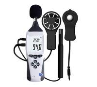 Medidor de nivel de sonido, medidor de decibelios portátil 5 en 1 con pantalla LCD retroiluminada, rango de medición de 35-130 dB, ideal para medición de ruido en el hogar y la fábrica