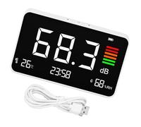 Medidor de niveles de sonido de escritorio 30-130 dBA decibelios con pantalla de temperatura y humedad, probador de ruido recargable digital