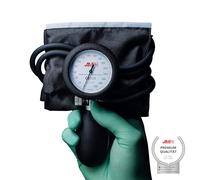 Medidor de presión arterial aneroide para el brazo superior sin anillo de planchado, sistema de 2 mangueras, negro, 1 pieza, médico, consultorio, hospital en práctica bolsa, [ISO 81060]