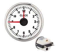 Medidor de reloj Reloj universal de 2 pulgadas de 0 a 12 horas, panel de instrumentos, pantalla con retroiluminación roja, 12 V/24 V, para coche, barco, yate, esfera blanca, marco plateado