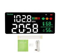 Medidor de Ruido 4 en 1 con Pantalla LED de 11 Pulgadas, Medición de Decibelios, Temperatura, Humedad y Hora, Brillo Ajustable, USB Recargable para Oficina, Hogar y Exterior