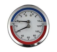 Medidor de temperatura y presión de la caldera 0-120°C 0-10 bar para calefacción por suelo, termómetro de presión de agua de doble escala con montaje radial para monitor del sistema de calefacción