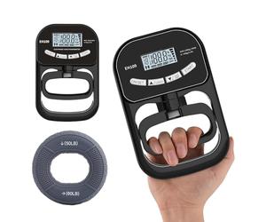Medidor digital de fuerza de mano GOEDCH de 396 lb/180 kg con anillos de silicona de 50-60 lb. Entrenador de fuerza de agarre: Comprobador digital de fuerza de agarre con pantalla LCD, dinamómetro de