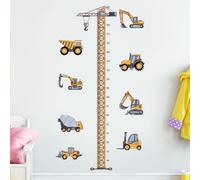 Medidor Niños Pared, Vinilos Decorativos Altura Niños, Pegatinas Infantiles Pared, Diseño de Vehículo de Construcción, Decoracion Habitacion Bebe para Niño y Niña (20-200cm)