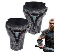 Medieval Arm Bracers - 1 Pair Artificial Leather Arm Guards with Adjustable Straps | Wristband Costume for Father, Boyfriend, Cosplay, Stage, Halloween, Larp, Renaissance Fair, Forearm Protection,