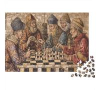 Medieval Chess Game 1000 Piezas Rompecabezas Regalo Adultos Ancianos Sabios Reunidos para Jugar Ajedrez Clásico Premium Resistente Vibrante Desafiante Difícil Alivio Estrés 70x50cm/1000pcs