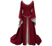 Medieval Costume Women, Long Embroidery Renaissance Dress, Halloween Costumes for Role Play Fancy Dress Birthday Party, Large