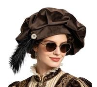 Medieval Hat, 62cm Feathered Tudor Costume Beret, Elizabethan Historical Headpiece, Vintage Style Cosplay Hat, Party Headwear With feeather Detail For Masquerade Ball Halloween Cosplay Costume Use
