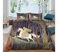 Medieval Illustration Funda Nórdica Juego De Cama Princess Riding A Horse in The Forest Funda De Edredón Microfibra Impresión 3D Funda De Almohada para Niñas Y Niños King(220x240cm)