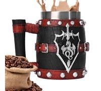 Medieval Mug, Wooden Barrel-Style Mug, 3.74x5.79x6.3 inches Stainless Steel Inner Vintage Drinkware, Imitation Wood Cup for Home, Coffee, Milk, Beverage, Beer and Tavern Use