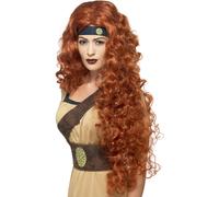 Medieval Peluca Reina Castaño Warrior Braveheart Largo Rizado Disfraz Accesorio